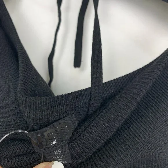 NWT NBD Greta Dress Lace Up Cut Out Sleeveless Neck Tie Bodycon Midi Bla…